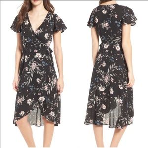 Black floral wrap dress